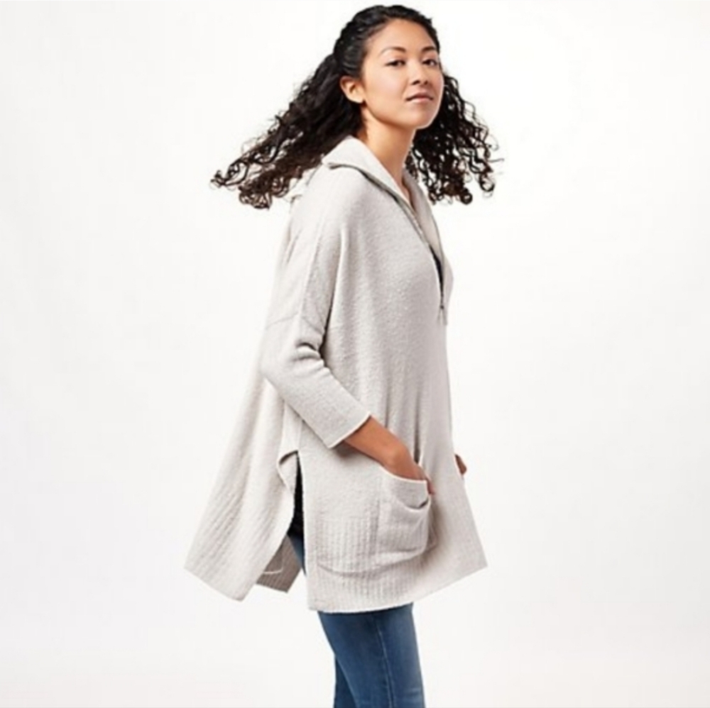 NWT Barefoot Dreams CozyChic Lite Half Zip Rolled Edge Tunic Sea Salt Soft S/M - Picture 3 of 13
